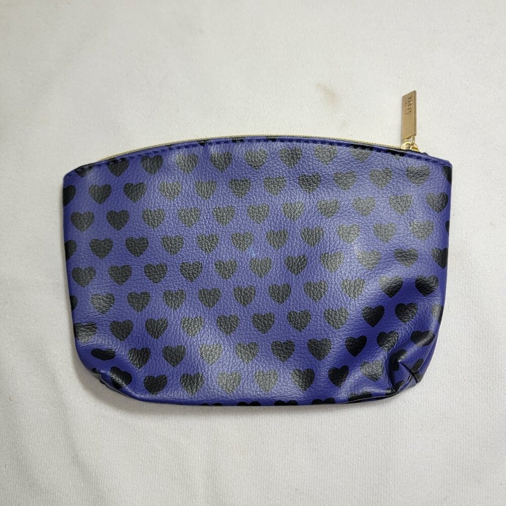 IPSY Purple with Hearts Zippered Cosmetics Bag Makeup Bag Only is pre-owned